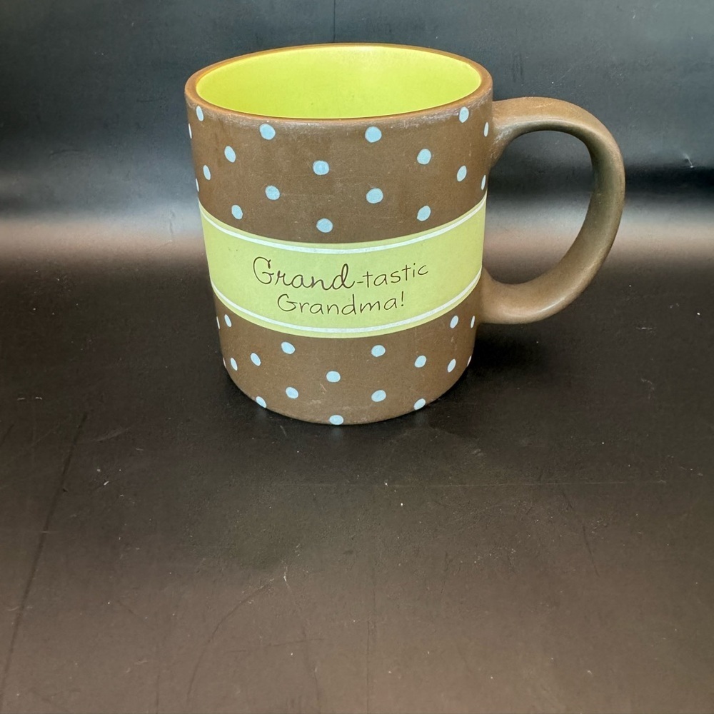 Hallmark “Grand-tastic Grandma!” Brown And Yellow Blue Polka Dots Coffee Mug